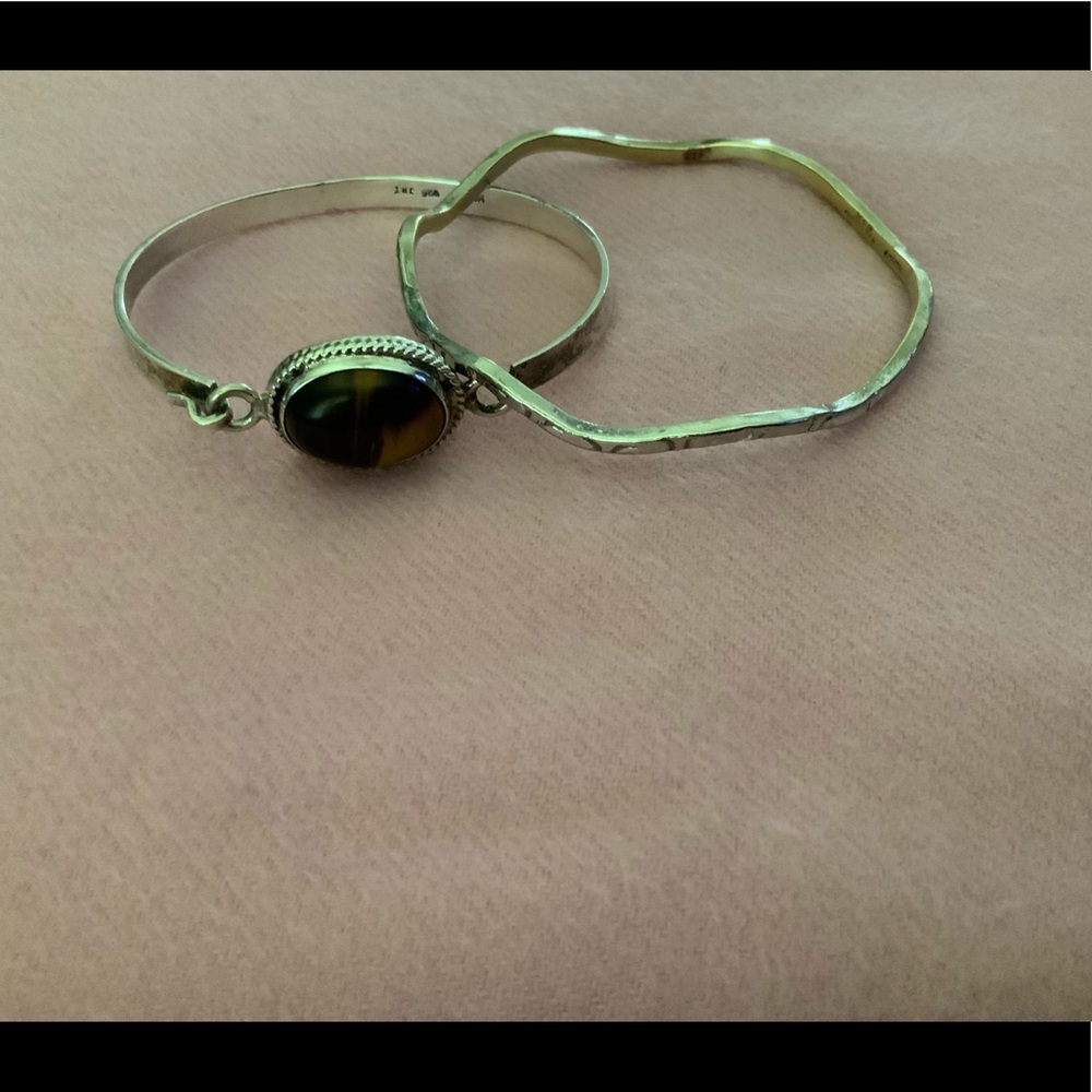 Lot 2 Vintage Mexico Sterling Silver Bangle Bracelet Tigers Eye